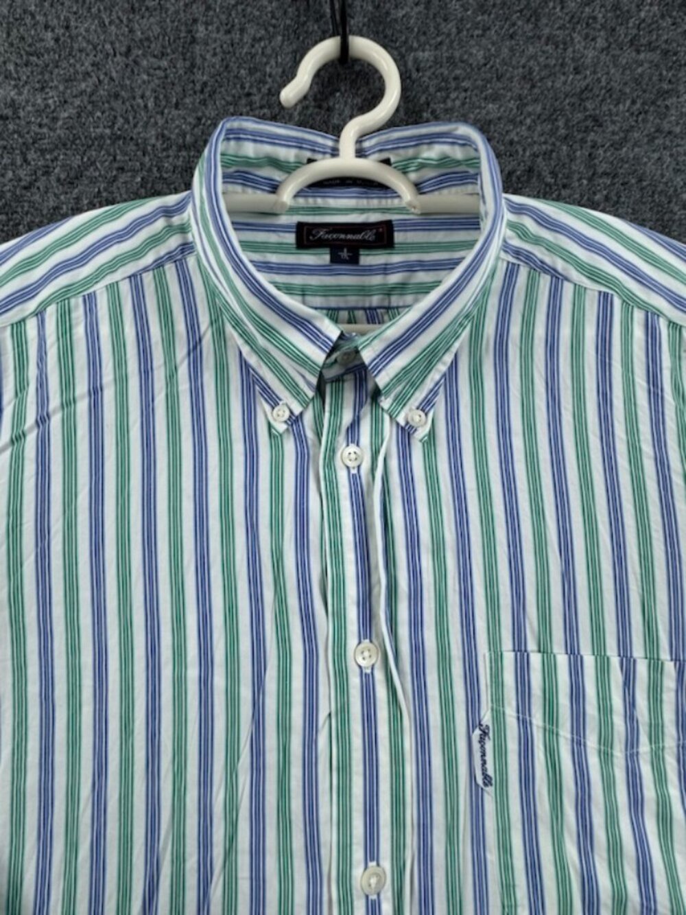 Faconnable Blue Green USA Striped Button-Down Cotton 17 Long Sleeve Pocket Shirt